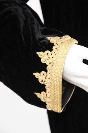 Moroccan Kaftan Black Velvet Vest with Gold Embroideries