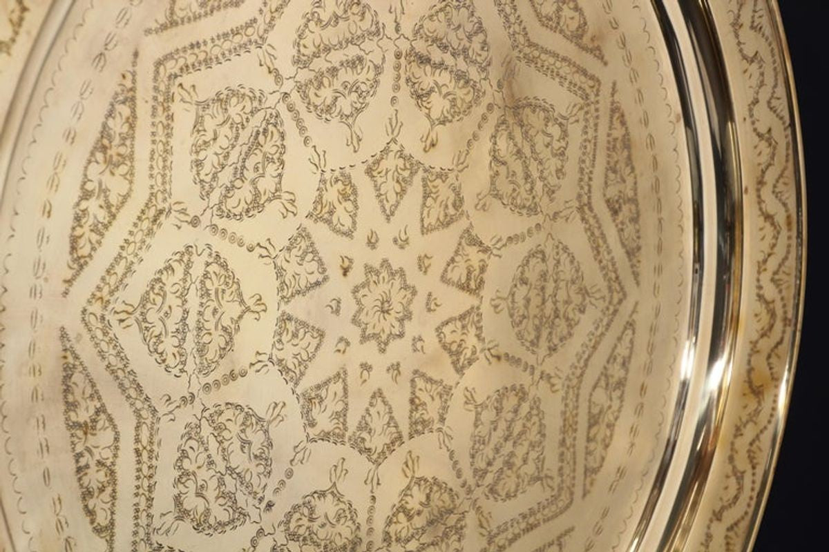Monumental Moroccan Polished Metal Brass Tray Platter 39 inches