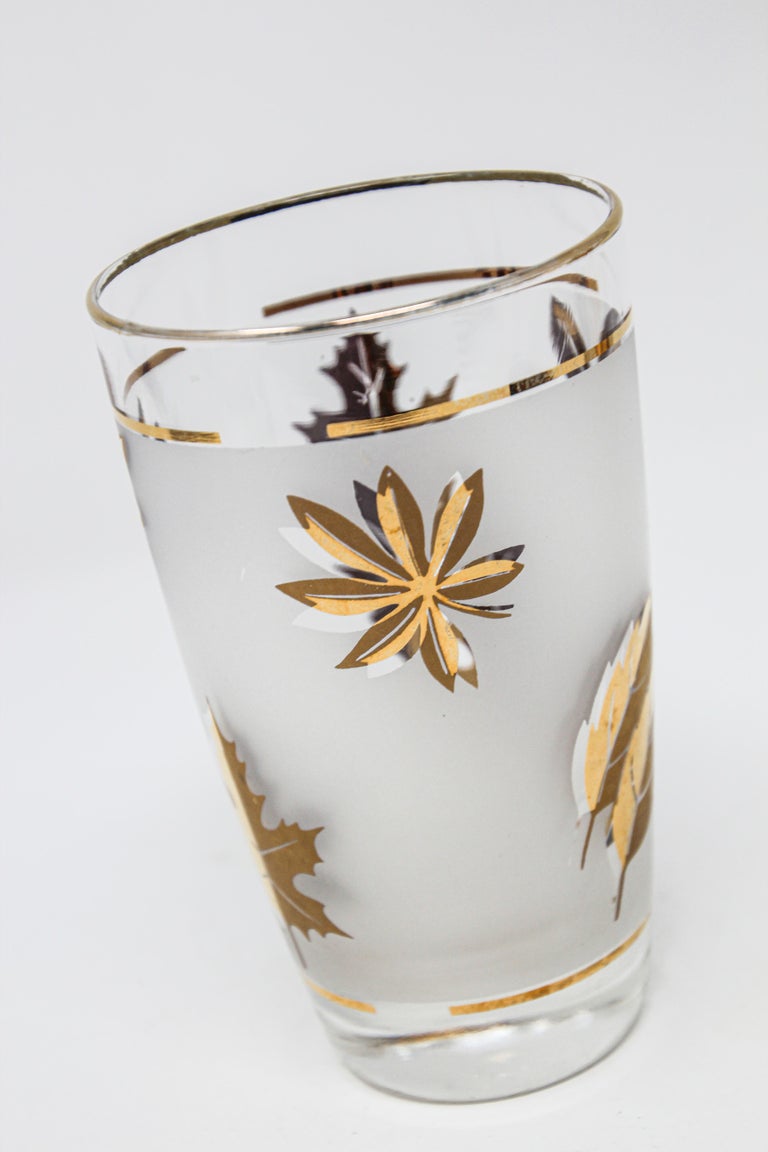 Vintage Libbey Cocktail Glasses Set, Frosted Glass with Gold Leaf