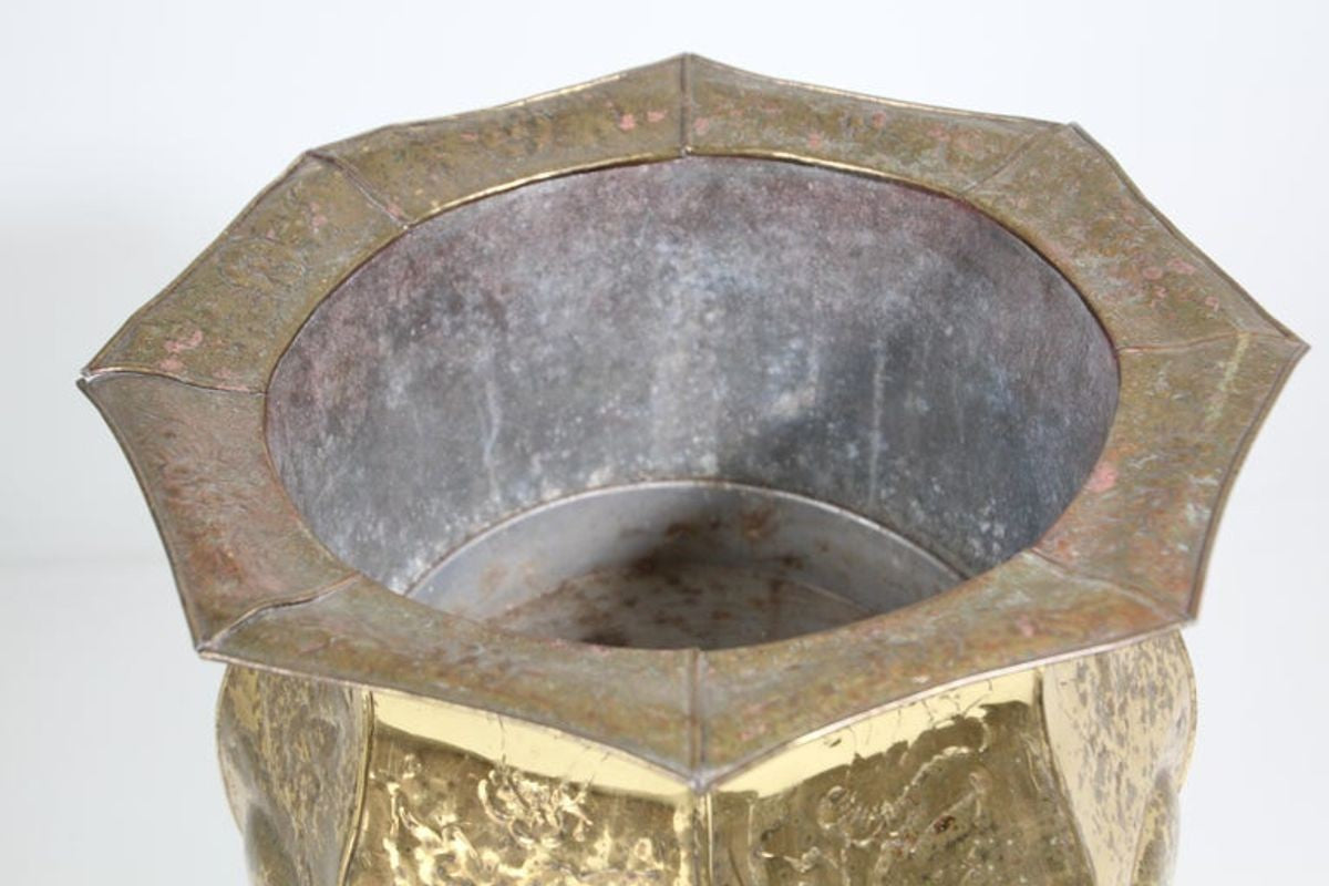 Vintage Brass Metal Embossed Footed Cachepot