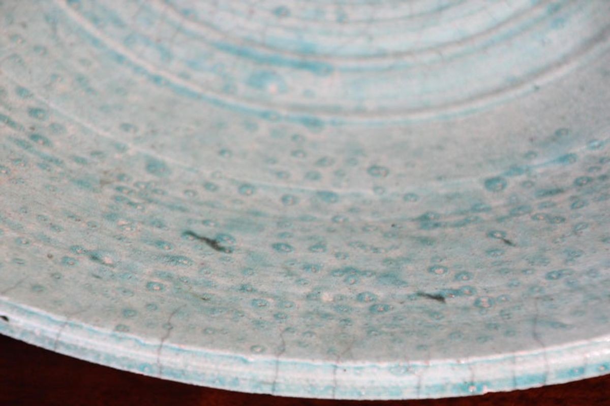 Handcrafted Italian Art Studio Large Stoneware Bowl Aqua Color