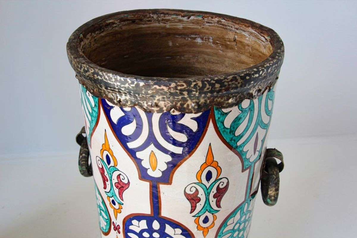 Handcrafted Moorish Ceramic Urns with Metal Handles, 20th Century