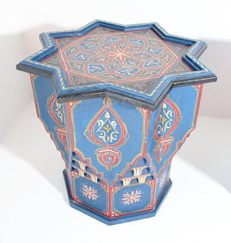 Moroccan Moorish Star Shape Blue Pair of Side Drinks tables 1960s