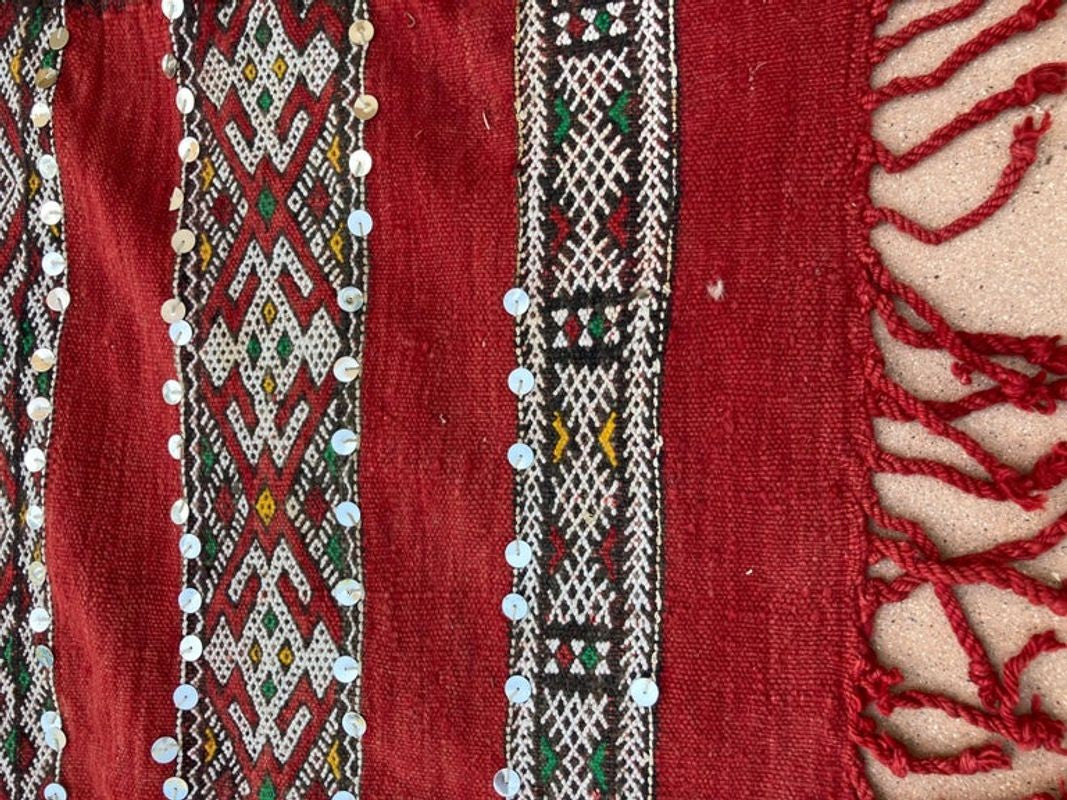 1960s Authentic Moroccan Ethnic Rug with Sequins North Africa, Handira