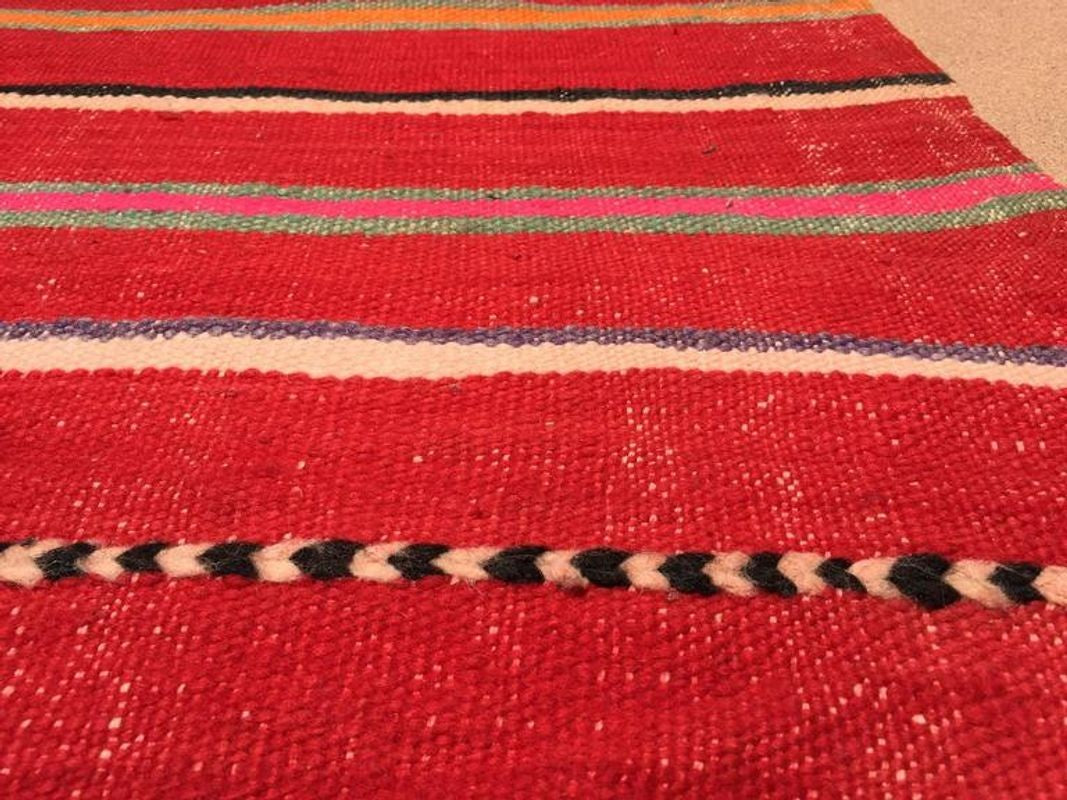 Vintage Moroccan Flat-Weave Rug with Stripes