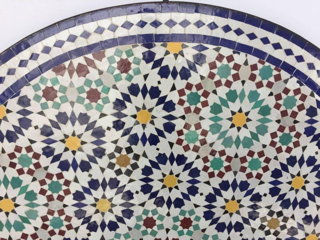Moroccan Round Mosaic Outdoor Tile Table in Fez Moorish Design