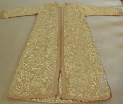 Moroccan Moorish Caftan Gown in Gold Brocade Maxi Dress Kaftan Size M to L