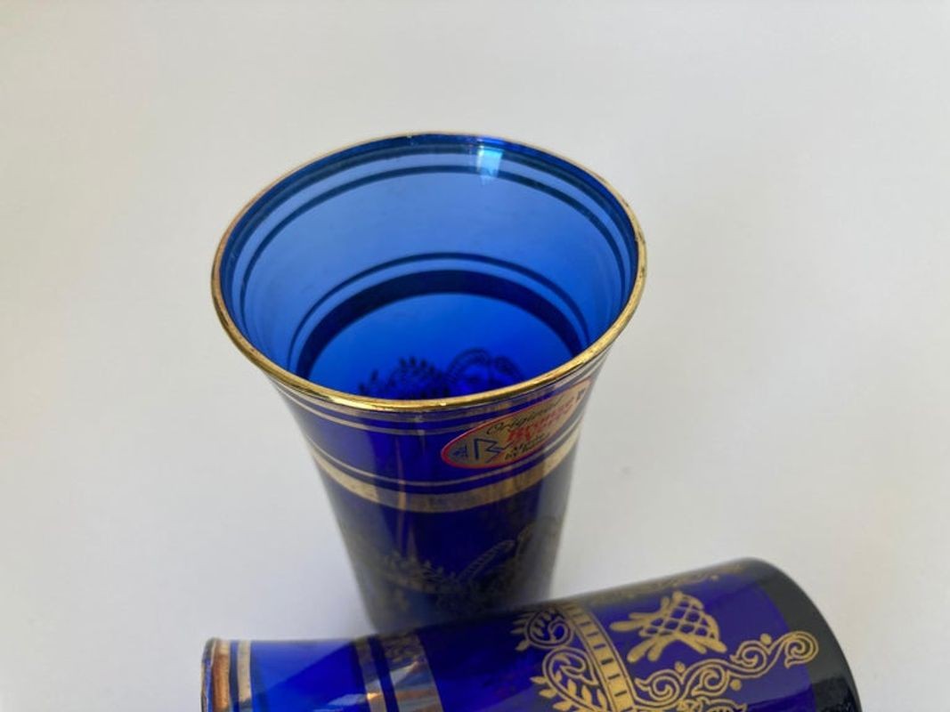 Italian Moorish Royal Blue and Gold Crystal Drinking Glasses