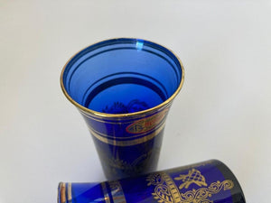 Italian Moorish Royal Blue and Gold Crystal Drinking Glasses