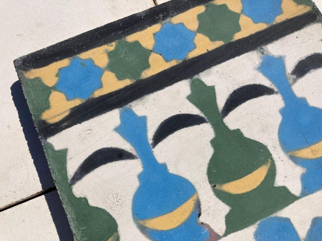 Moroccan Encaustic Cement Tile Border with Moorish Fez Design