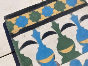 Moroccan Encaustic Cement Tile Border with Moorish Fez Design