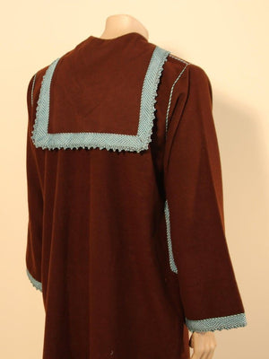 Cashmere Brown and Turquoise Caftan 1980s Robe