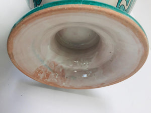 Large Moroccan Glazed Ceramic Vase With Arabic Calligraphy Turquoise Writing Fez