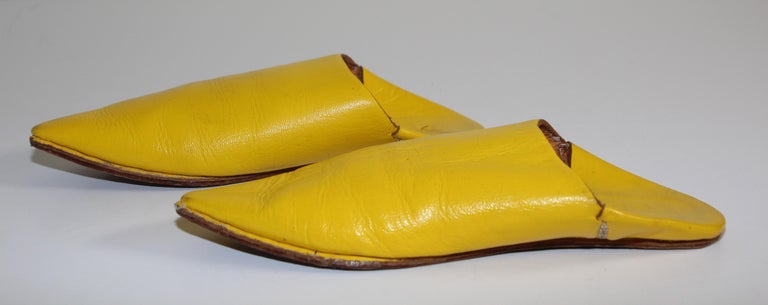 Moroccan Hand Tooled Yellow Leather Slippers Pointed Shoes