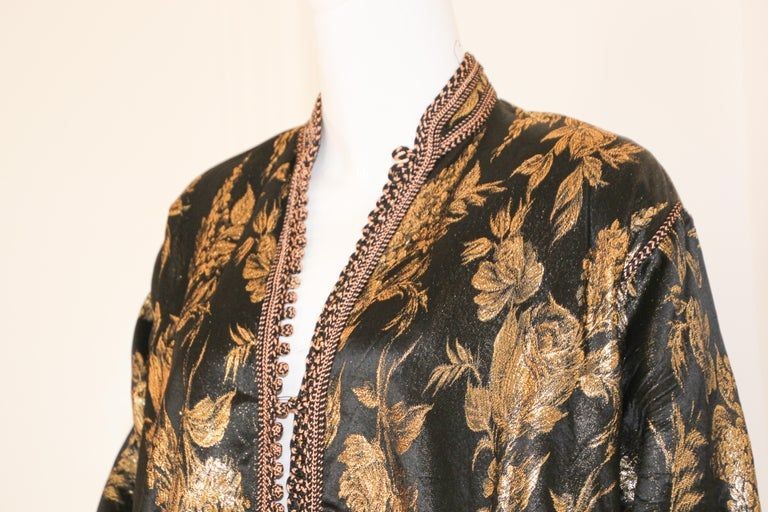 Vintage Moroccan Caftan, Black and Gold Embroidered, ca. 1960s