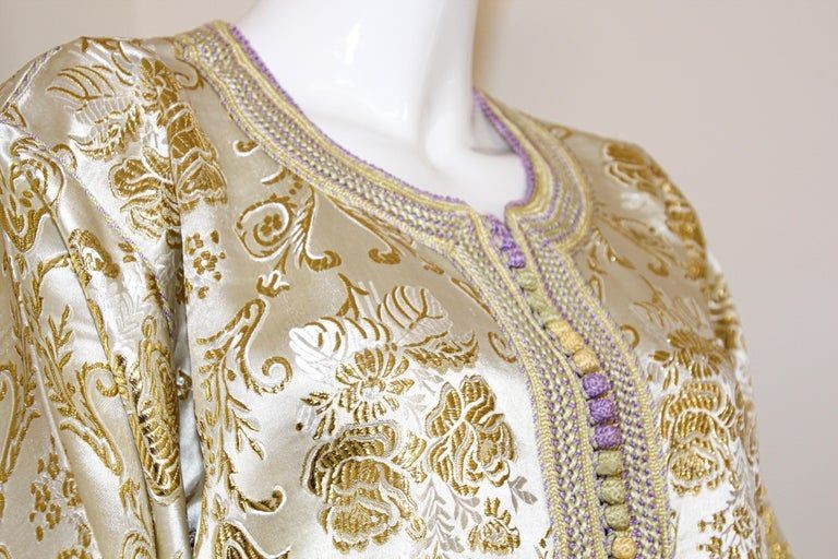 Moroccan Vintage Caftan in Gold Metallic Brocade Maxi Gown Dress