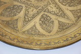 Antique Moroccan Brass Tray Star Etched Collectible Polished Platter 22.5 in. D.