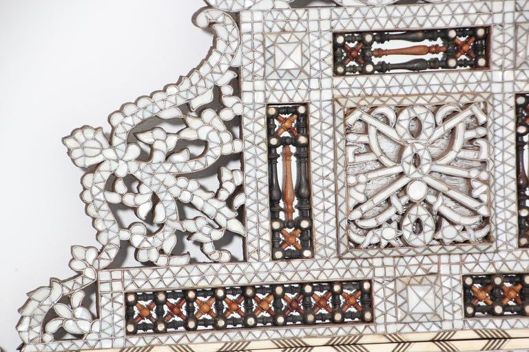 White Shell Inlaid Antique Middle Eastern Damascene Syrian Mirror 66"