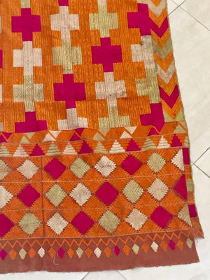 Phulkari Bawan Bagh Silk Embroidery Wedding Shawl, Punjab India