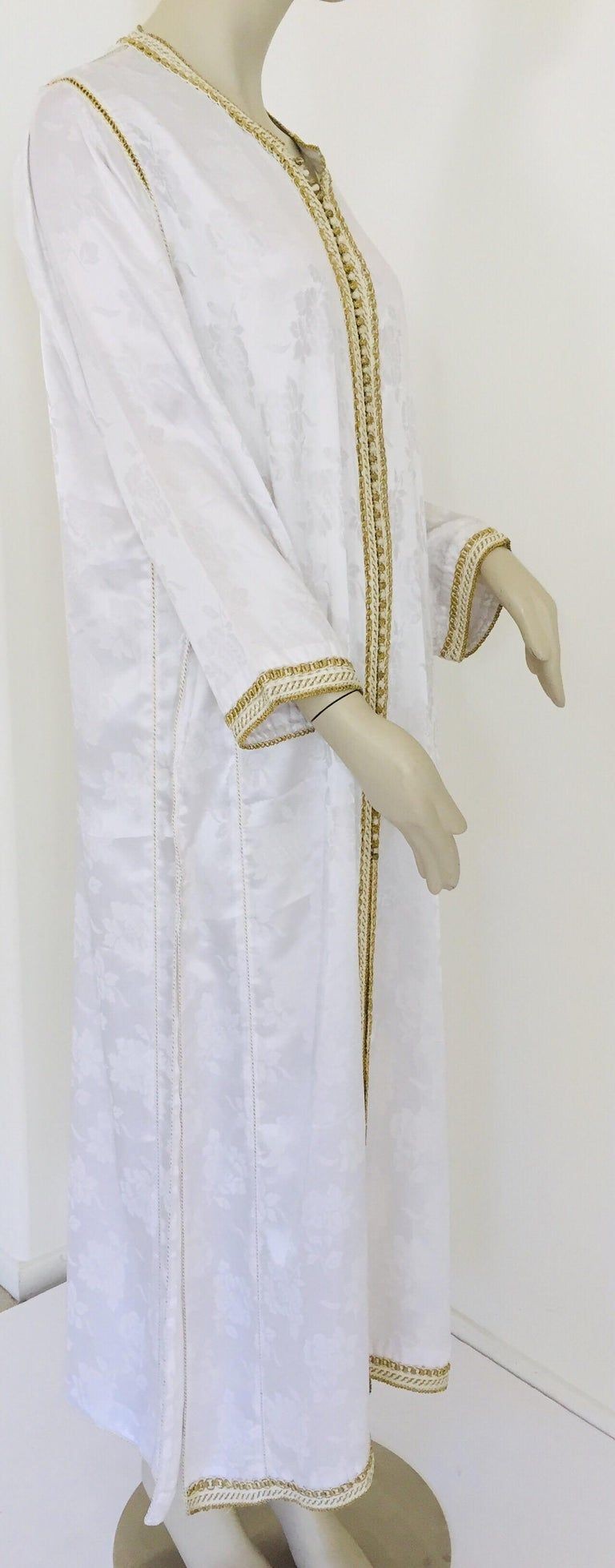 Moroccan Floral White Kaftan Maxi Dress Caftan Size Large