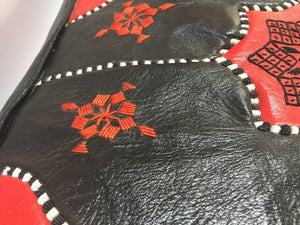 Vintage Moroccan Leather Rectangular Pouf in Red and Black