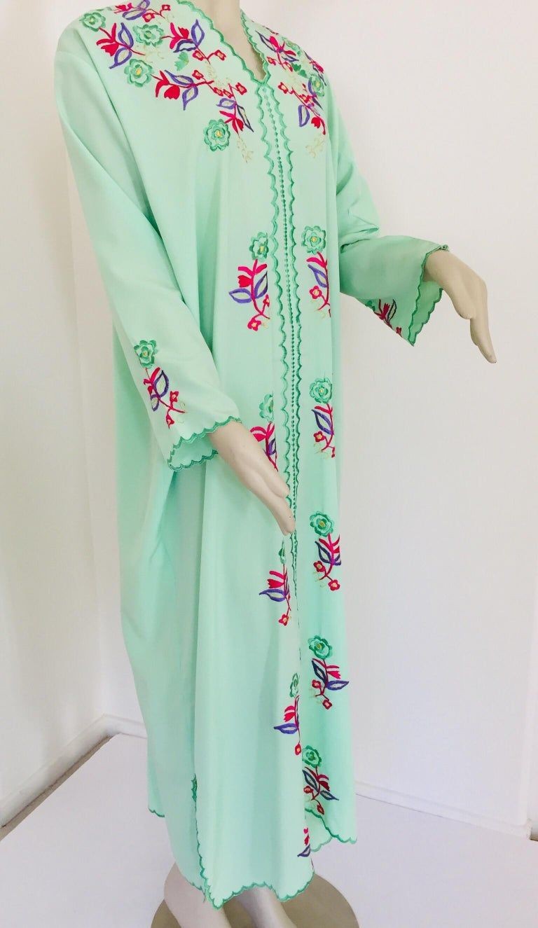 Moroccan Green with Floral Embroidered Caftan, Kaftan