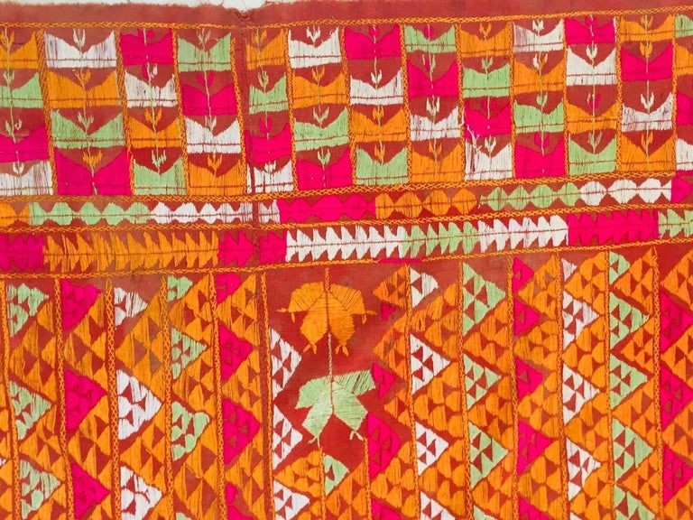Phulkari Bawan Bagh Wedding Shawl, Silk Embroidery on Cotton, Punjab India