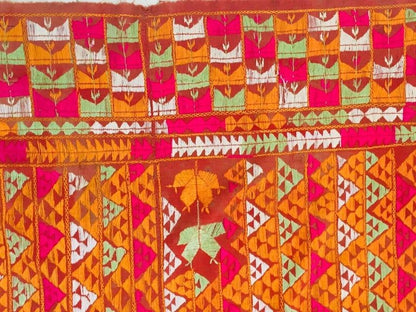 Phulkari Bawan Bagh Wedding Shawl, Silk Embroidery on Cotton, Punjab India