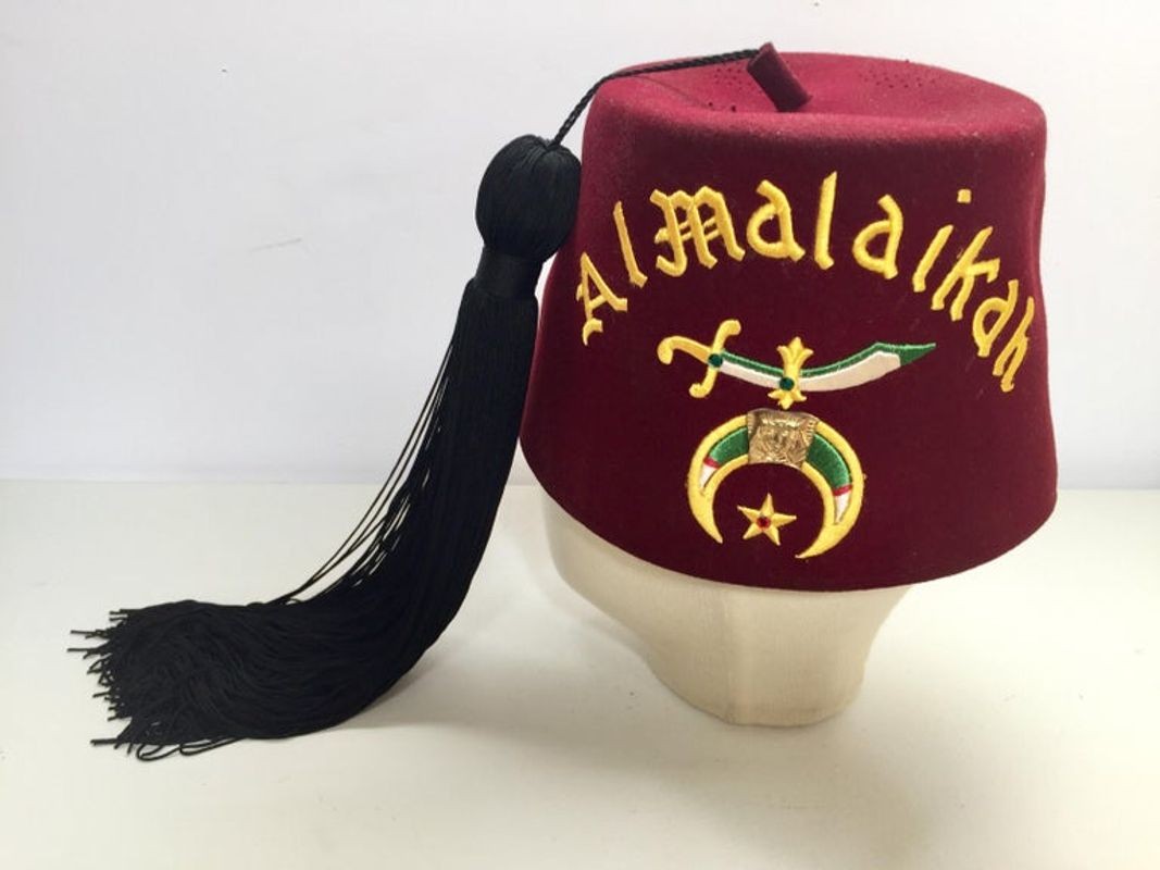 AL Malaikah Vintage Iconic Masonic Shriner Burgundy Wool Fez Hat
