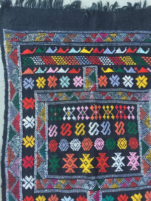 Moroccan Vintage North African Black Tribal Kilim Rug