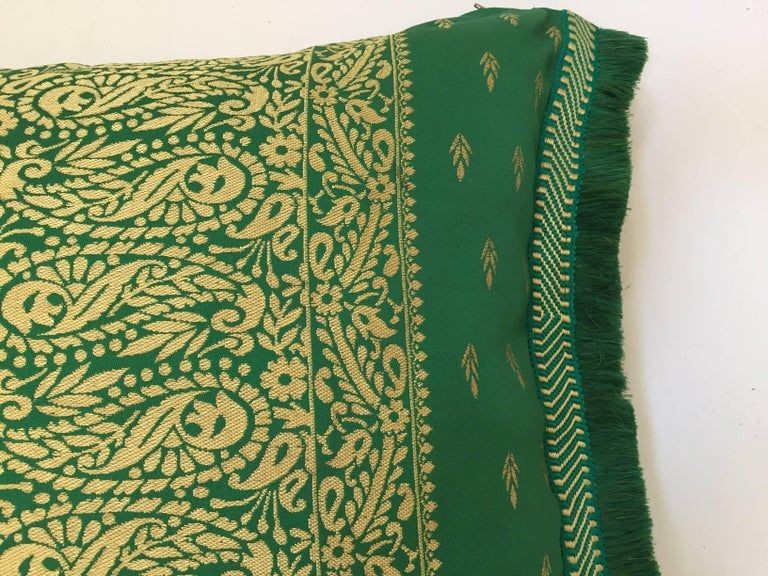 Large Pair of Moroccan Damask Green Bolster Lumbar Decorative Pillows