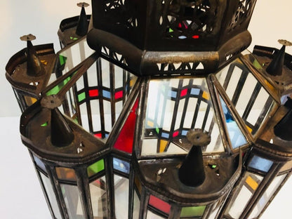 Moorish Glass Lantern, Handcrafted Metal & Glass, Morocco