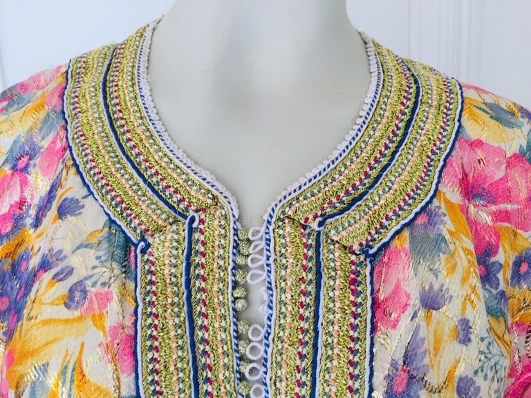 Vintage Moroccan Caftan Metallic Floral Silk Brocade