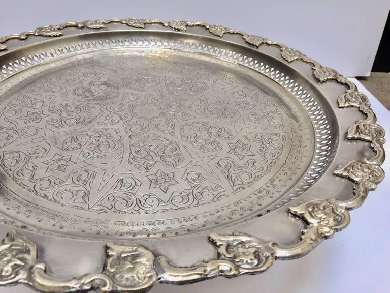 Moroccan Polished Round Footed Silvered Tray Table
