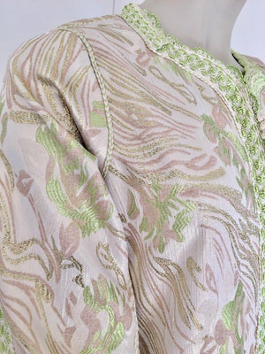 Moroccan Kaftan in Silver Metallic Floral Brocade