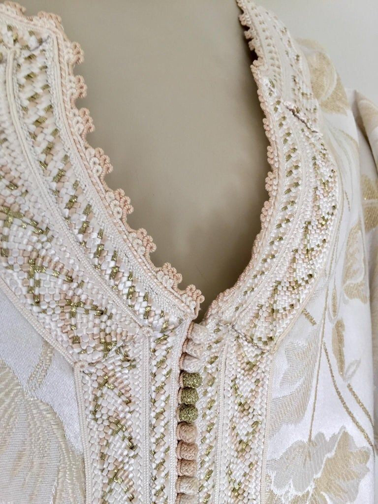 Moroccan Caftan White Ivory and Gold Brocade Kaftan