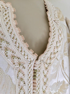 Moroccan Caftan White Ivory and Gold Brocade Kaftan