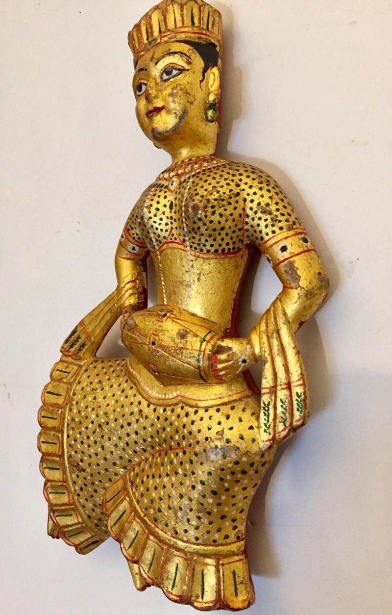 Hand Carved Wood Rajasthani Female Musicians Wall Sculptures from India Set of 2