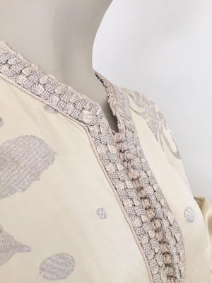 1960's Vintage Moroccan Caftan with Silver Metallic Floral Silk Brocade