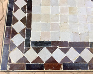Moroccan Mosaic Tile Side table on Iron Base, Brown and White