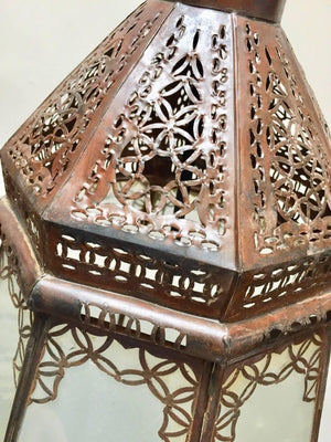 Moroccan Vintage Metal and Frosted Glass Light Fixture