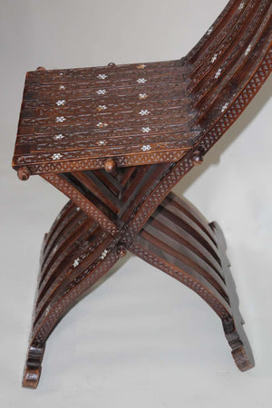 Moorish 19th Century Middle Eastern Inlaid Folding Chair