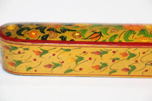 Persian Lacquer Pen Box Hand Painted with Floral and Gilt Design