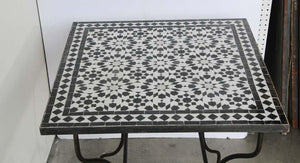 Moroccan Fez Mosaic Table in Black and White Tiles