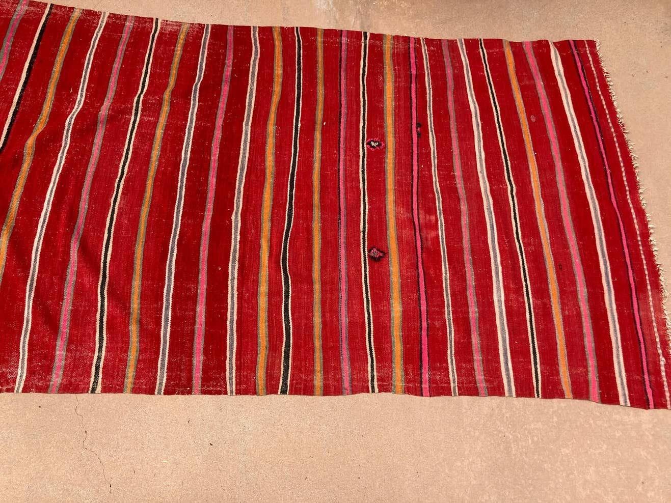 1960s Moroccan Vintage Flat-Weave Ethnic Textile Rug