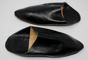 Moroccan Hand Tooled Black Leather Slippers Pointed Shoes