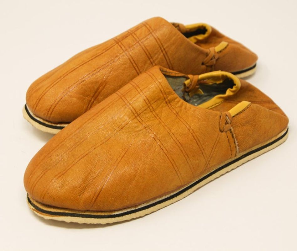 Moroccan Hand Tooled Yellow Leather Slippers Ethnic Shoes