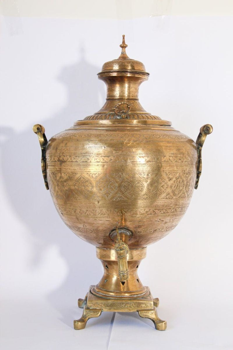 19th Century Handcrafted Mughal Brass Samovar in Moorish Style