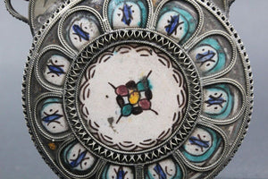 Moroccan Ceramic Flask Bottle from Fez with Silvered Filigree