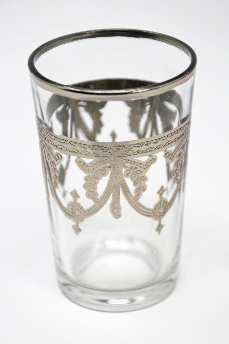 Moroccan Clear and Silver Overlay Shot Glasses Set of 6
